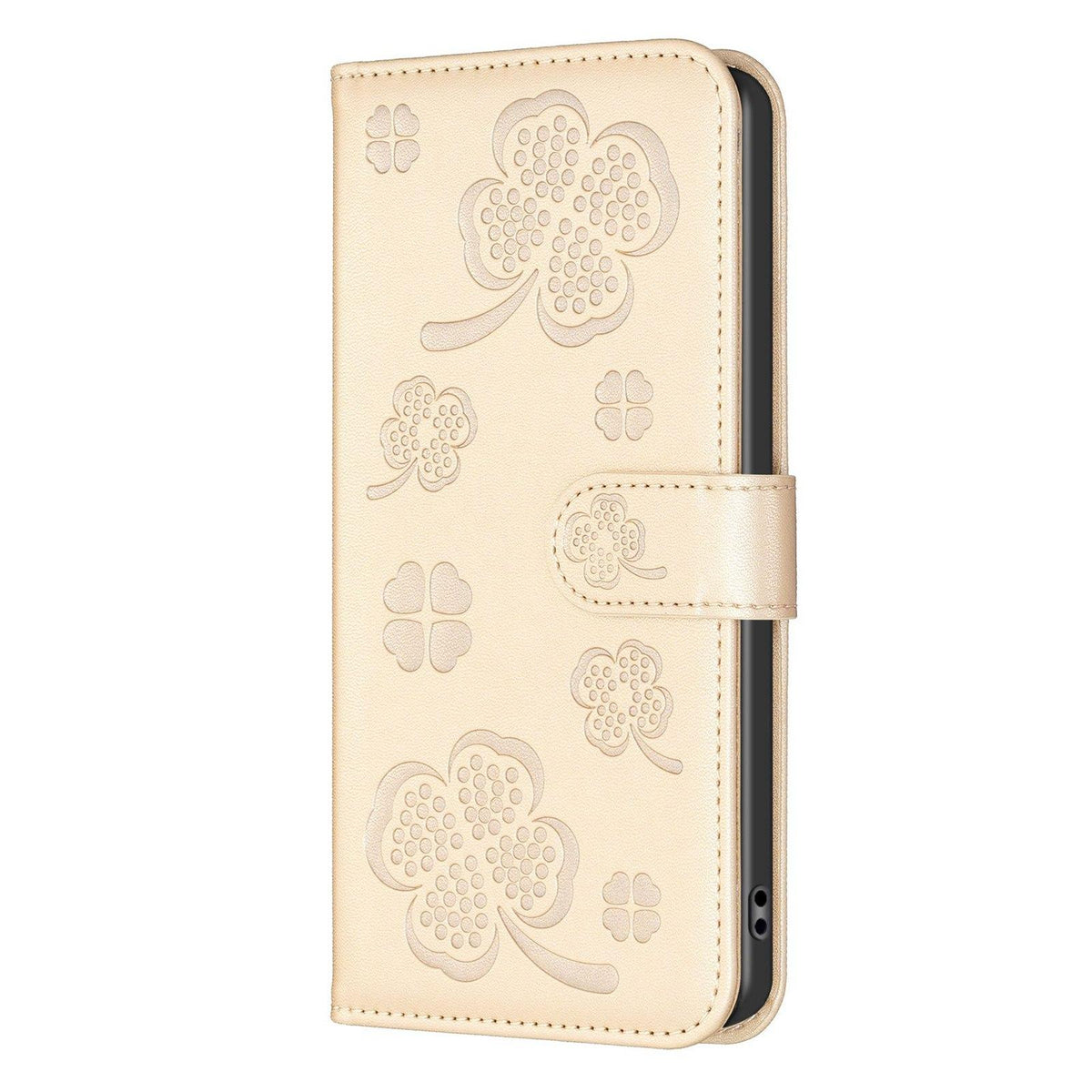 For Galaxy S26 FE 5G Four-leaf Embossed Leather Phone Case - Gold - EDA006707804E