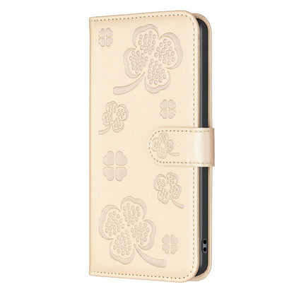 For Galaxy S26 FE 5G Four-leaf Embossed Leather Phone Case - Gold - EDA006707804E