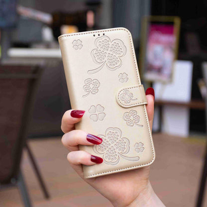 For Galaxy S26 FE 5G Four-leaf Embossed Leather Phone Case - Gold - EDA006707804E