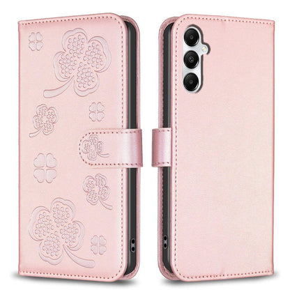 For Galaxy S26 FE 5G Four-leaf Embossed Leather Phone Case - Pink - EDA006707804F