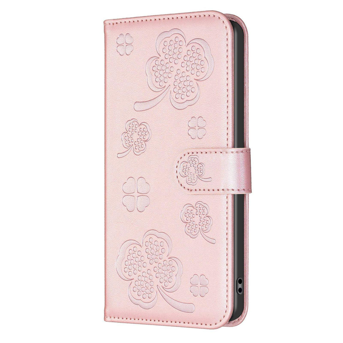 For Galaxy S26 FE 5G Four-leaf Embossed Leather Phone Case - Pink - EDA006707804F