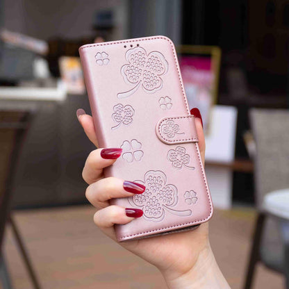 For Galaxy S26 FE 5G Four-leaf Embossed Leather Phone Case - Pink - EDA006707804F