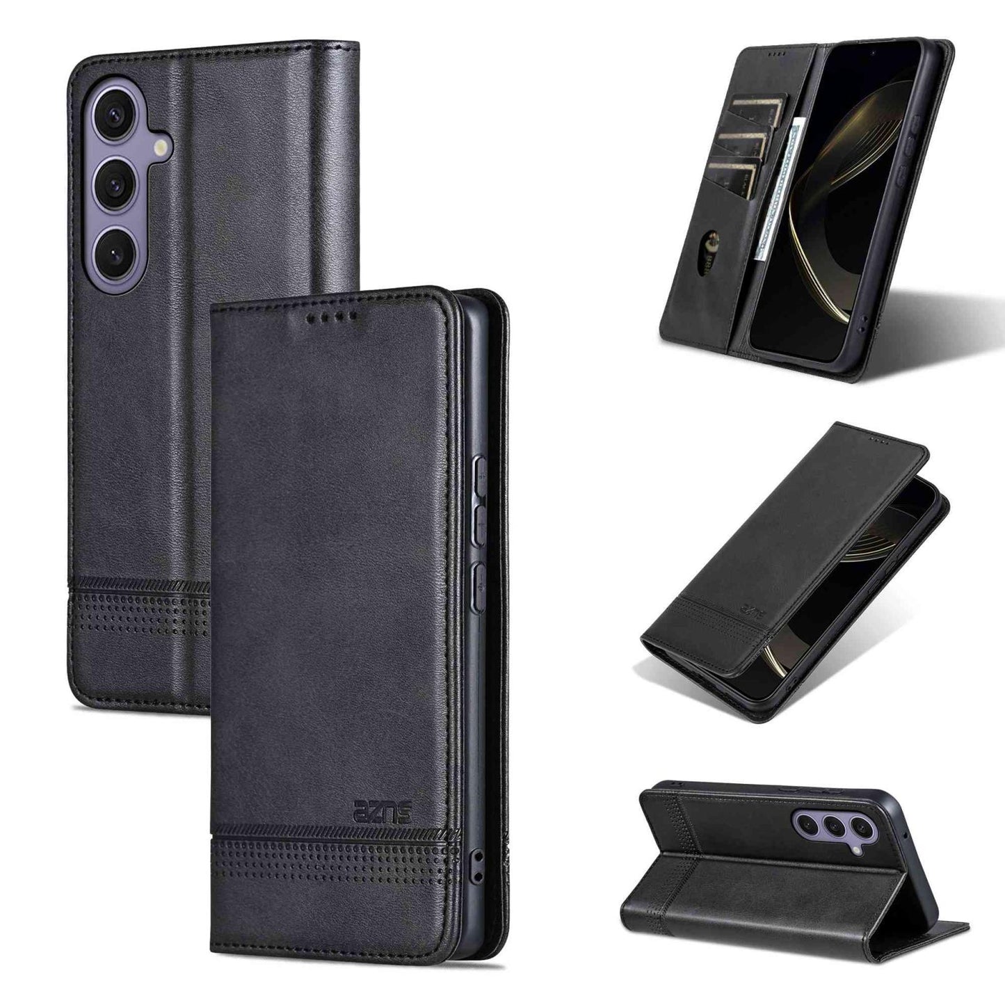 For Galaxy S26 FE 5G AZNS Magnetic Calf Texture Flip Leather Phone Case(Black)