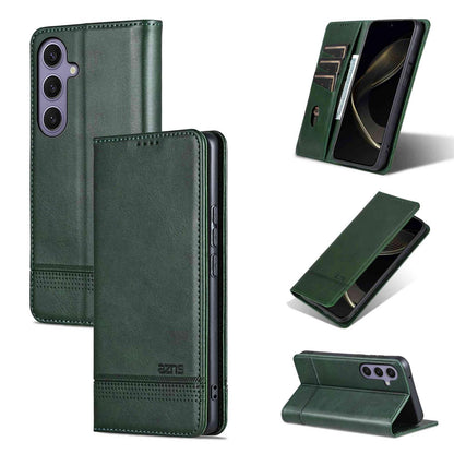For Galaxy S26 FE 5G AZNS Magnetic Calf Texture Flip Leather Phone Case(Dark Green)