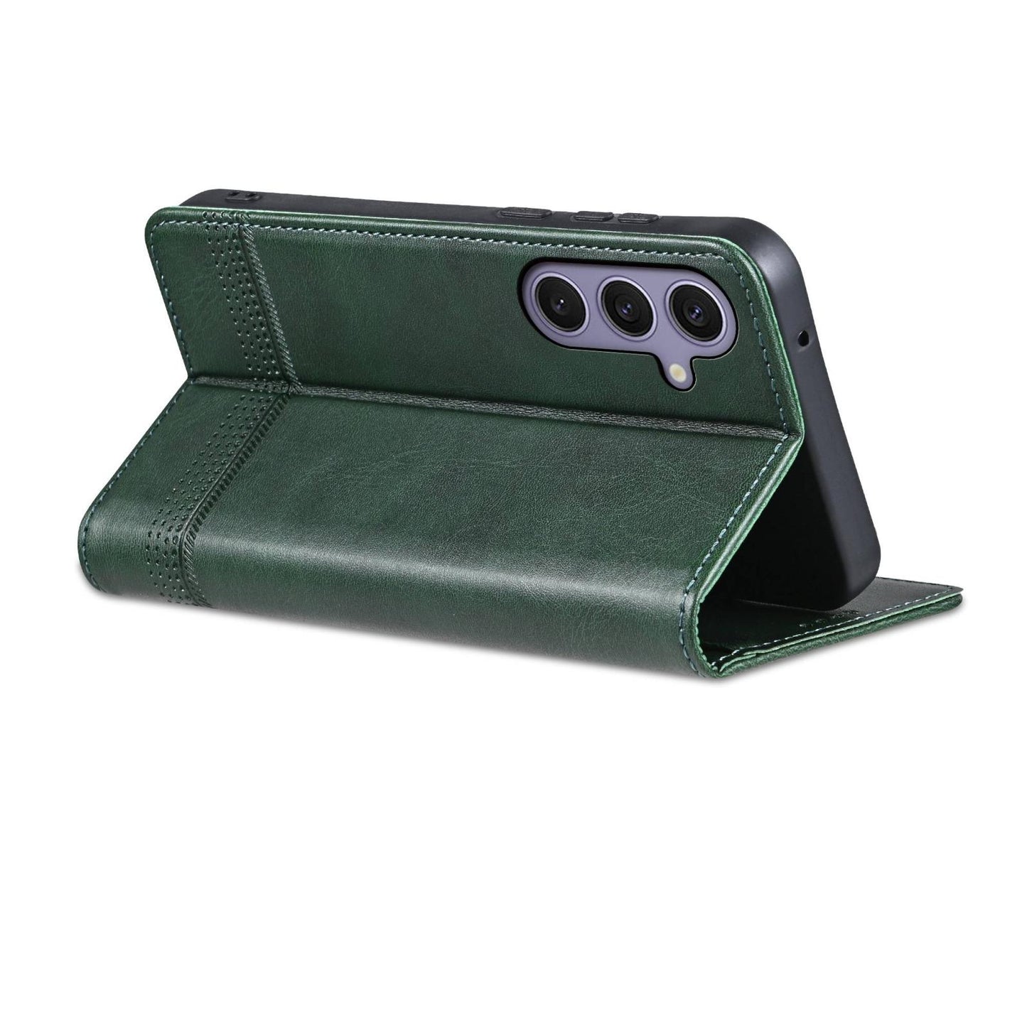 For Galaxy S26 FE 5G AZNS Magnetic Calf Texture Flip Leather Phone Case(Dark Green)