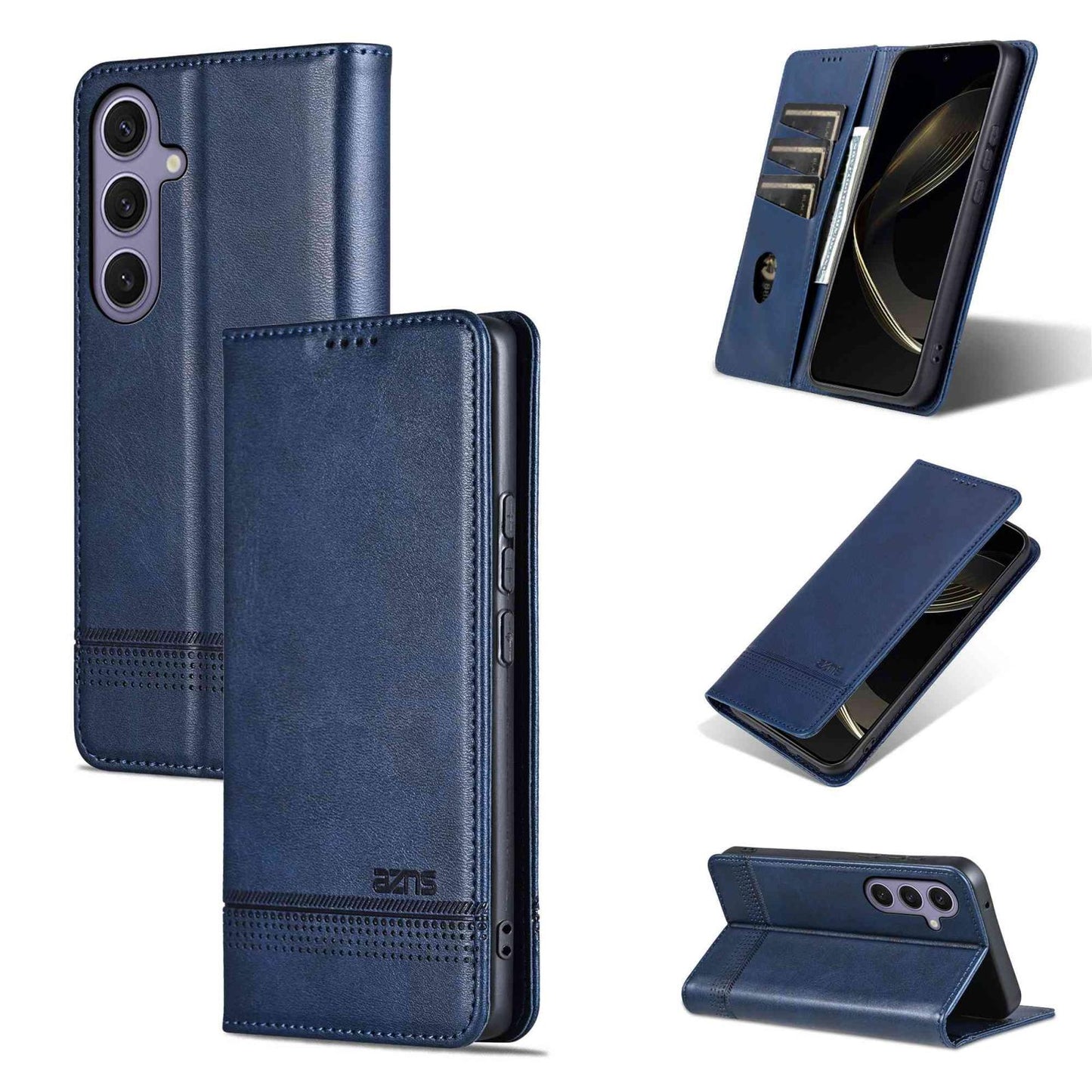 For Galaxy S26 FE 5G AZNS Magnetic Calf Texture Flip Leather Phone Case(Dark Blue)