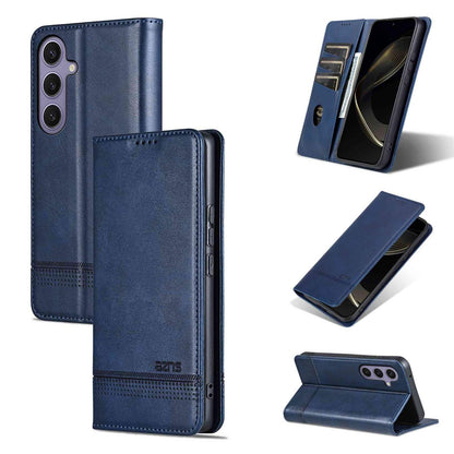 For Galaxy S26 FE 5G AZNS Magnetic Calf Texture Flip Leather Phone Case(Dark Blue)