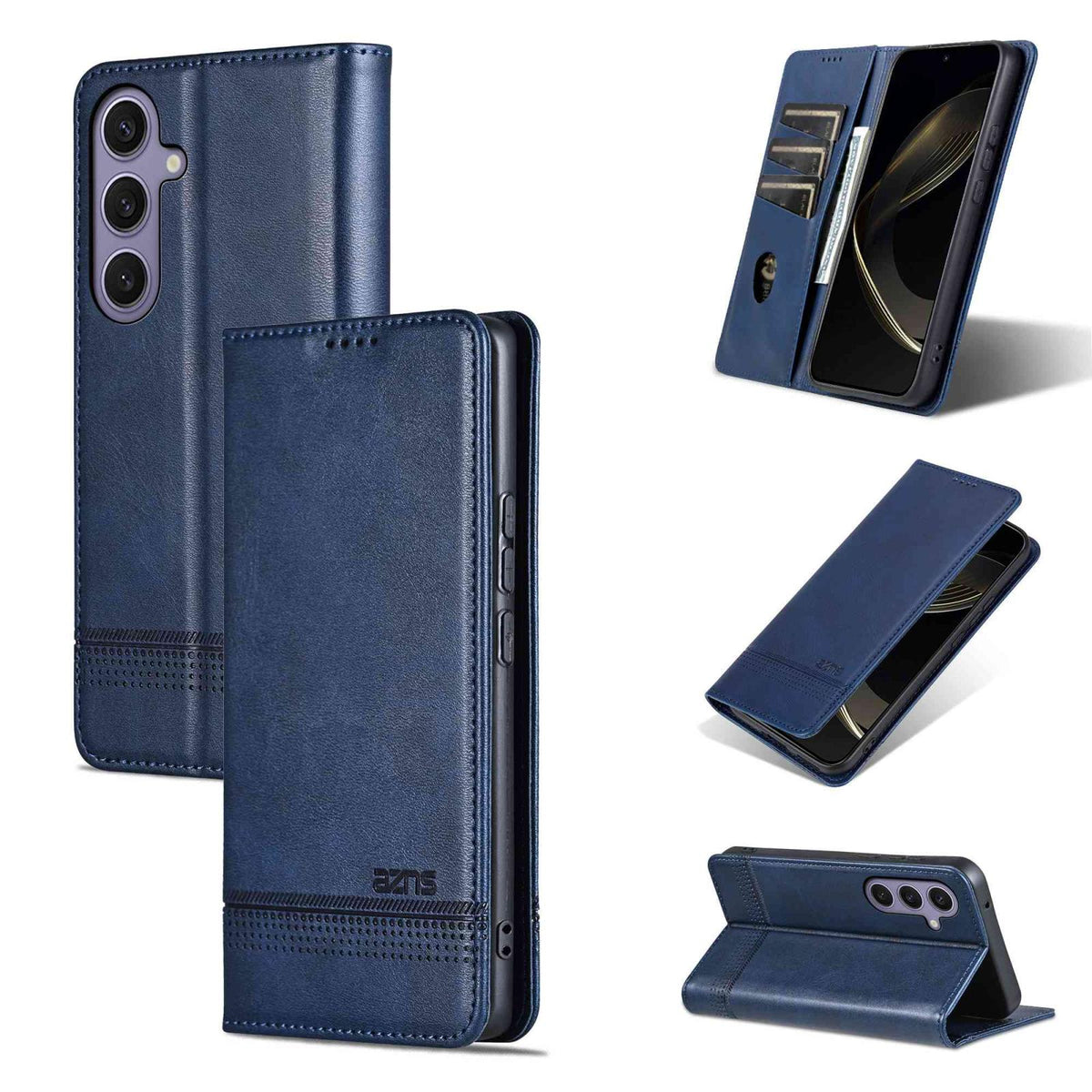 For Galaxy S26 FE 5G AZNS Magnetic Calf Texture Flip Leather Phone Case - Dark Blue - EDA006708810D