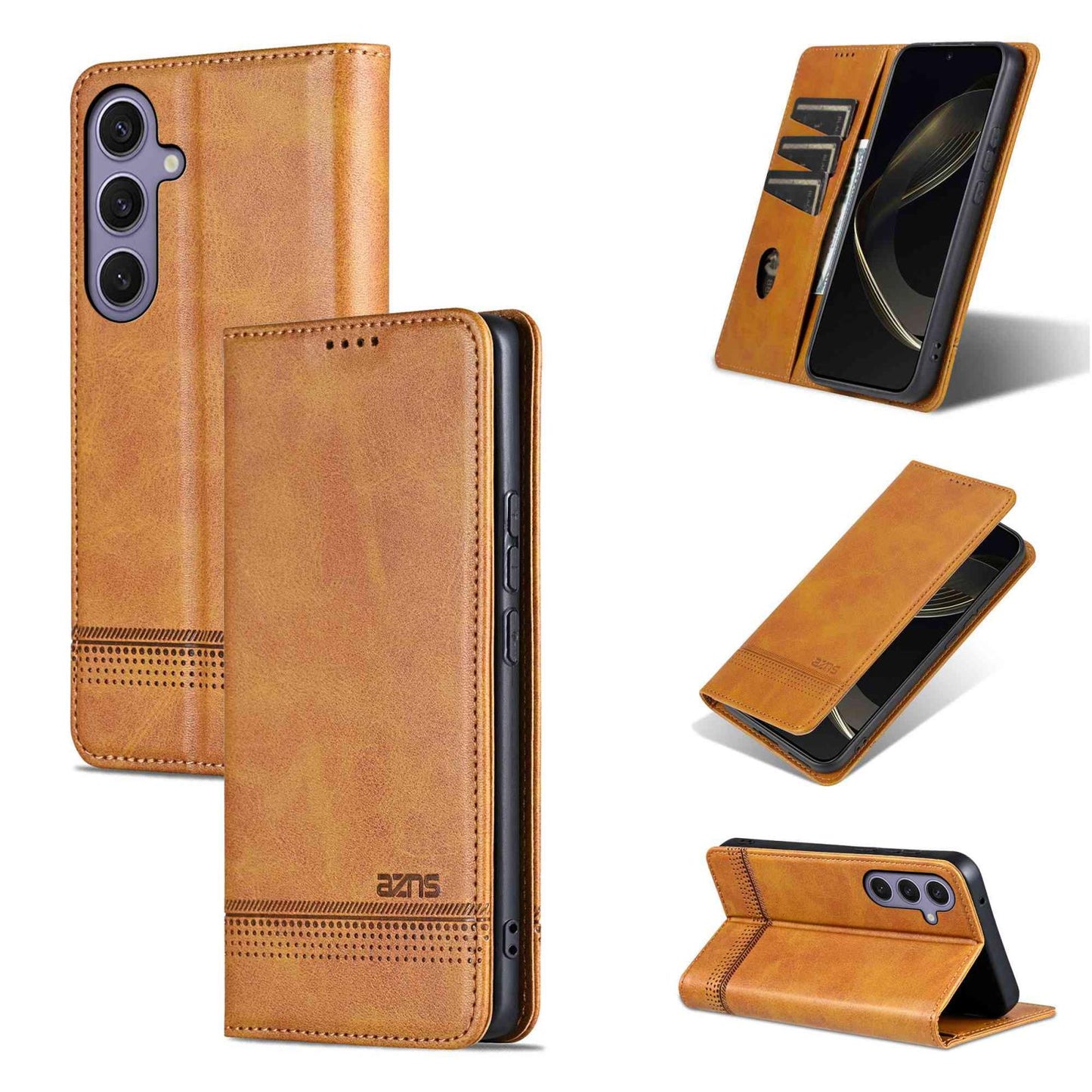 For Galaxy S26 FE 5G AZNS Magnetic Calf Texture Flip Leather Phone Case(Light Brown)