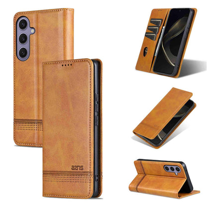 For Galaxy S26 FE 5G AZNS Magnetic Calf Texture Flip Leather Phone Case(Light Brown)