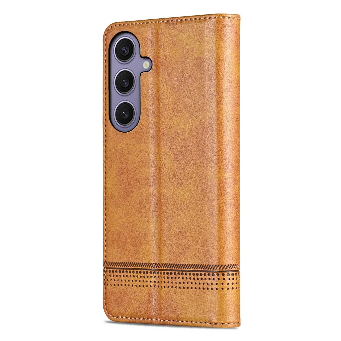 For Galaxy S26 FE 5G AZNS Magnetic Calf Texture Flip Leather Phone Case(Light Brown)