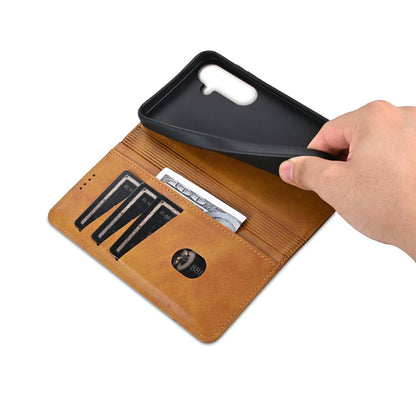For Galaxy S26 FE 5G AZNS Magnetic Calf Texture Flip Leather Phone Case(Light Brown)