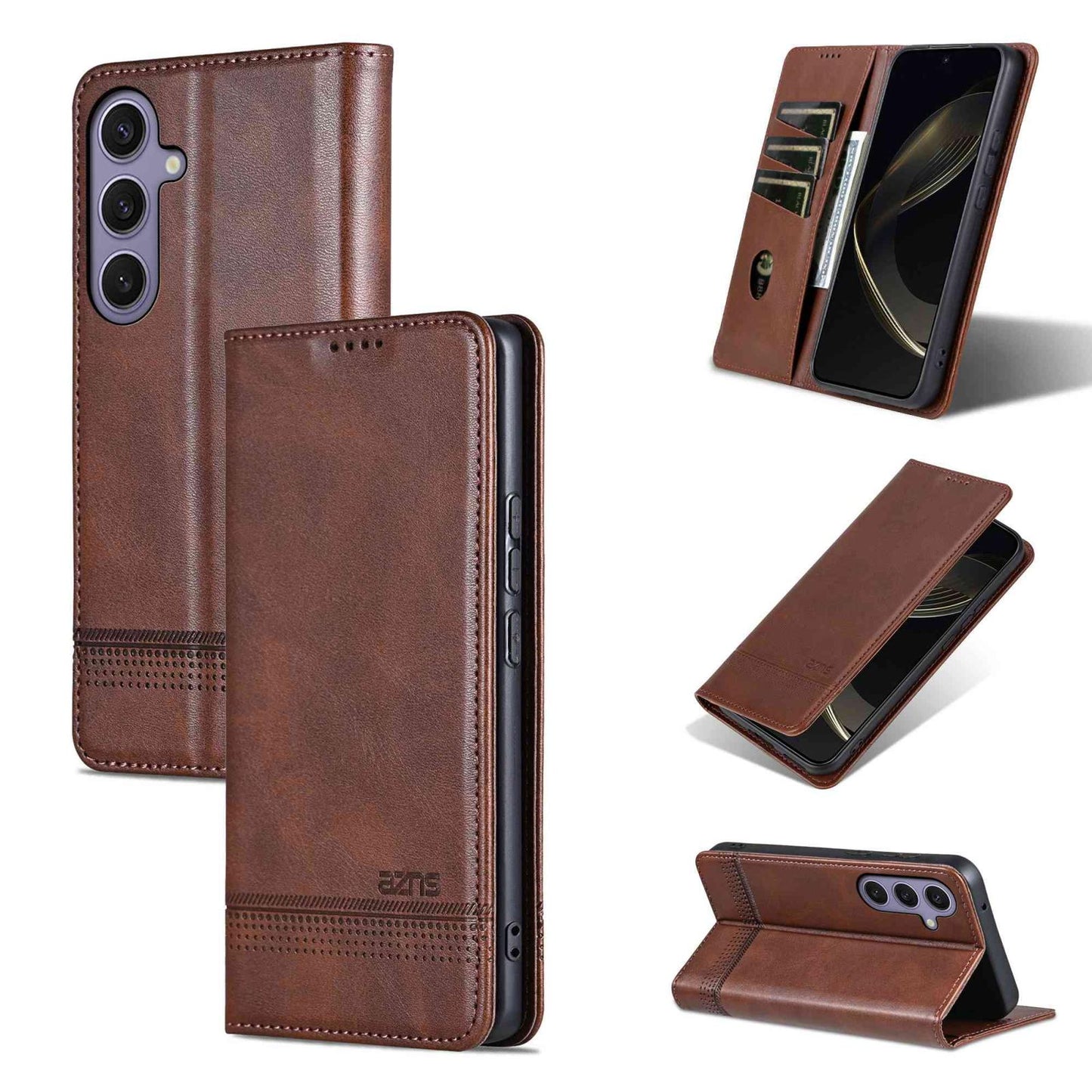For Galaxy S26 FE 5G AZNS Magnetic Calf Texture Flip Leather Phone Case(Dark Brown)