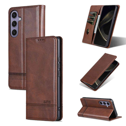 For Galaxy S26 FE 5G AZNS Magnetic Calf Texture Flip Leather Phone Case(Dark Brown)