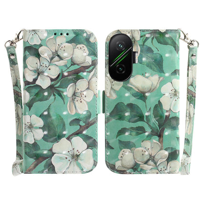 For Redmi Turbo 4 Pro / Xiaomi Poco F7 3D Colored Flip Leather Phone Case - Watercolor Flower - EDA006710717C