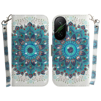 For Redmi Turbo 4 Pro / Xiaomi Poco F7 3D Colored Flip Leather Phone Case - Peacock Wreath - EDA006710717E