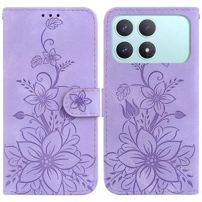 For Redmi K90 / Xiaomi Poco F8 Pro 5G Lily Embossed Leather Phone Case - Purple - EDA006711025B