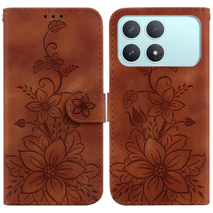 For Redmi K90 / Xiaomi Poco F8 Pro 5G Lily Embossed Leather Phone Case - Brown - EDA006711025C