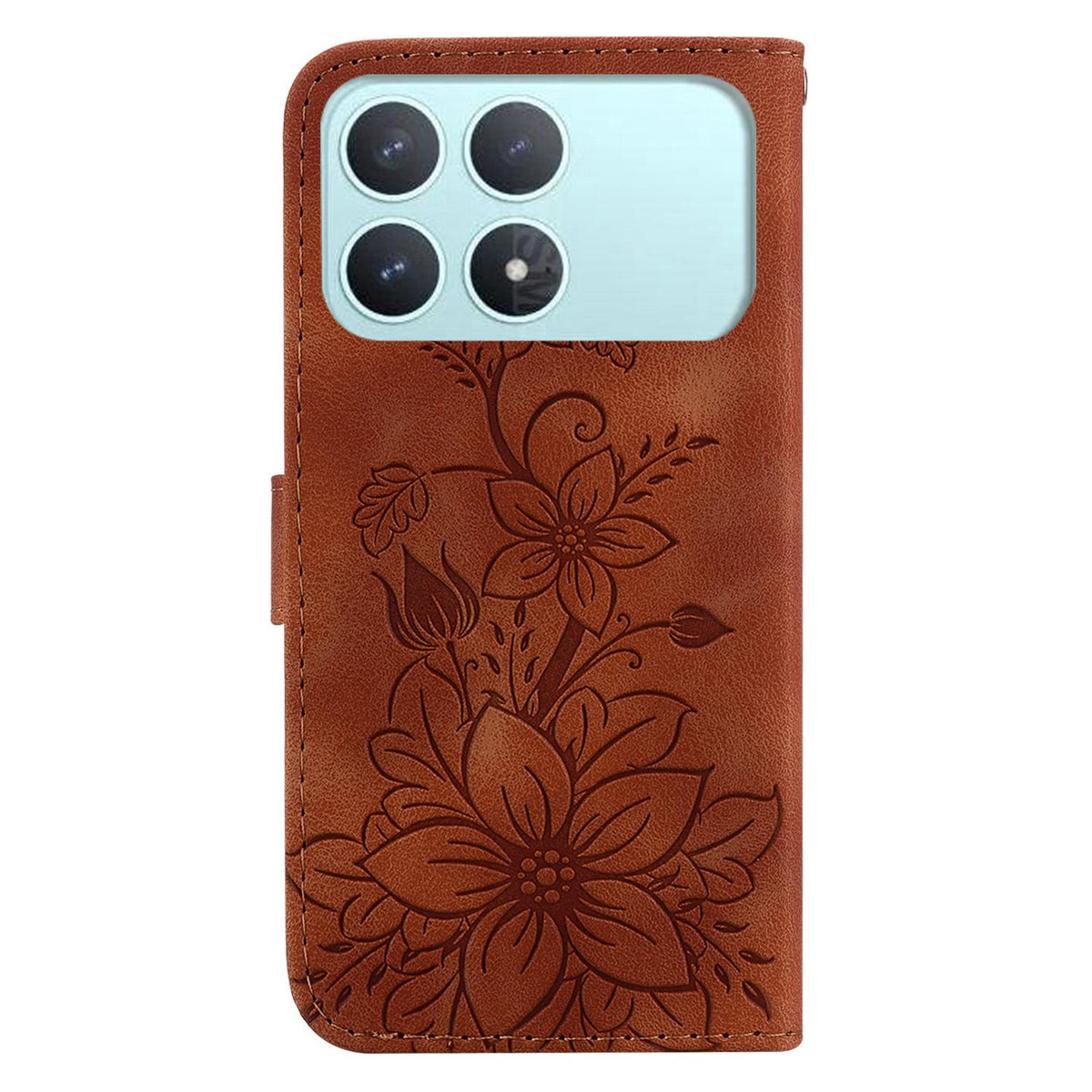 For Redmi K90 / Xiaomi Poco F8 Pro 5G Lily Embossed Leather Phone Case - Brown - EDA006711025C