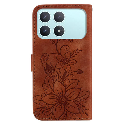 For Redmi K90 / Xiaomi Poco F8 Pro 5G Lily Embossed Leather Phone Case - Brown - EDA006711025C