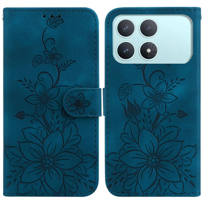 For Redmi K90 / Xiaomi Poco F8 Pro 5G Lily Embossed Leather Phone Case - Dark Blue - EDA006711025D