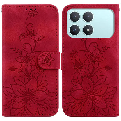 For Redmi K90 / Xiaomi Poco F8 Pro 5G Lily Embossed Leather Phone Case - Red - EDA006711025E