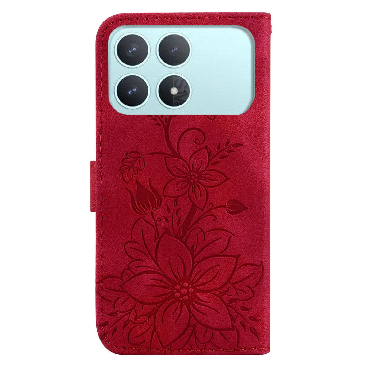 For Redmi K90 / Xiaomi Poco F8 Pro 5G Lily Embossed Leather Phone Case - Red - EDA006711025E