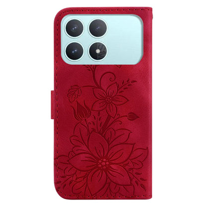 For Redmi K90 / Xiaomi Poco F8 Pro 5G Lily Embossed Leather Phone Case - Red - EDA006711025E