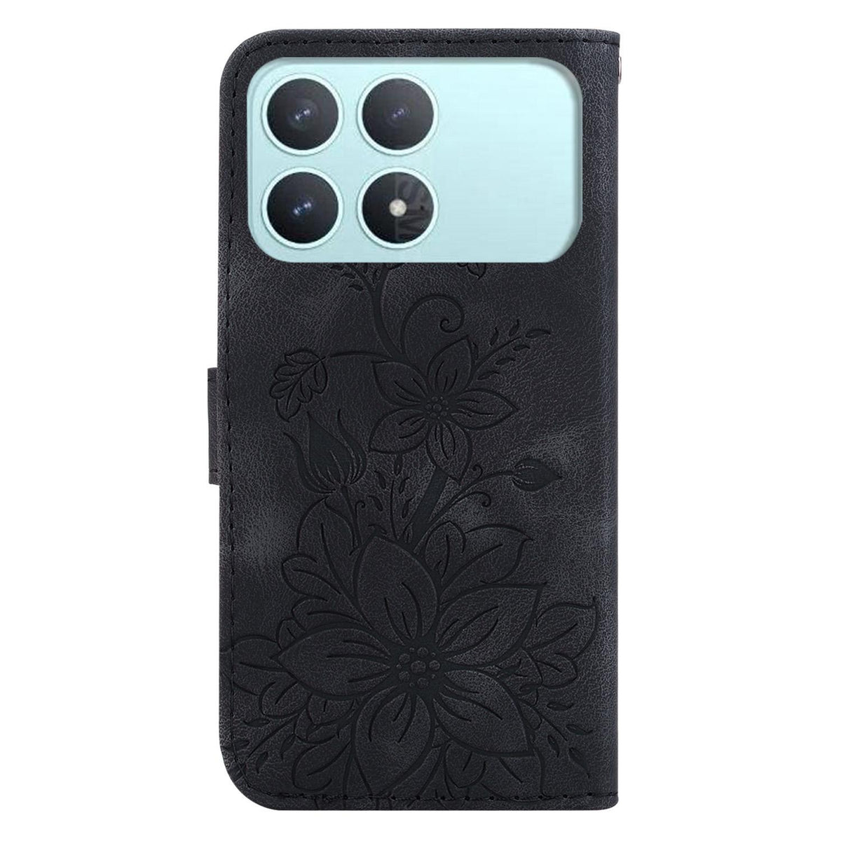 For Redmi K90 / Xiaomi Poco F8 Pro 5G Lily Embossed Leather Phone Case - Black - EDA006711025F