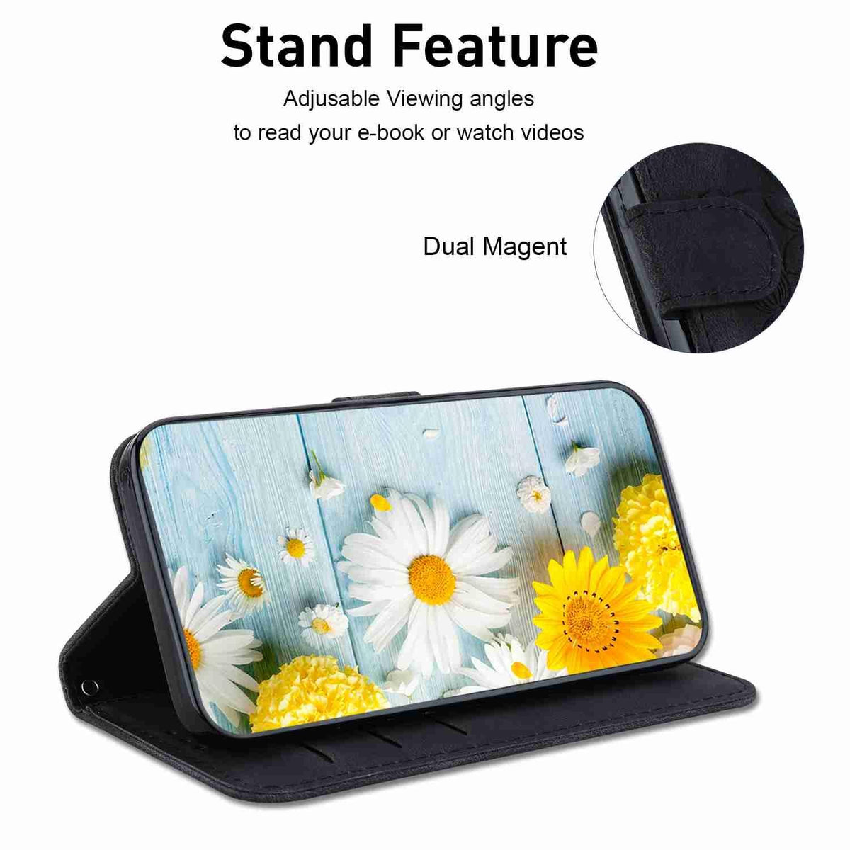 For Redmi K90 / Xiaomi Poco F8 Pro 5G Lily Embossed Leather Phone Case - Black - EDA006711025F