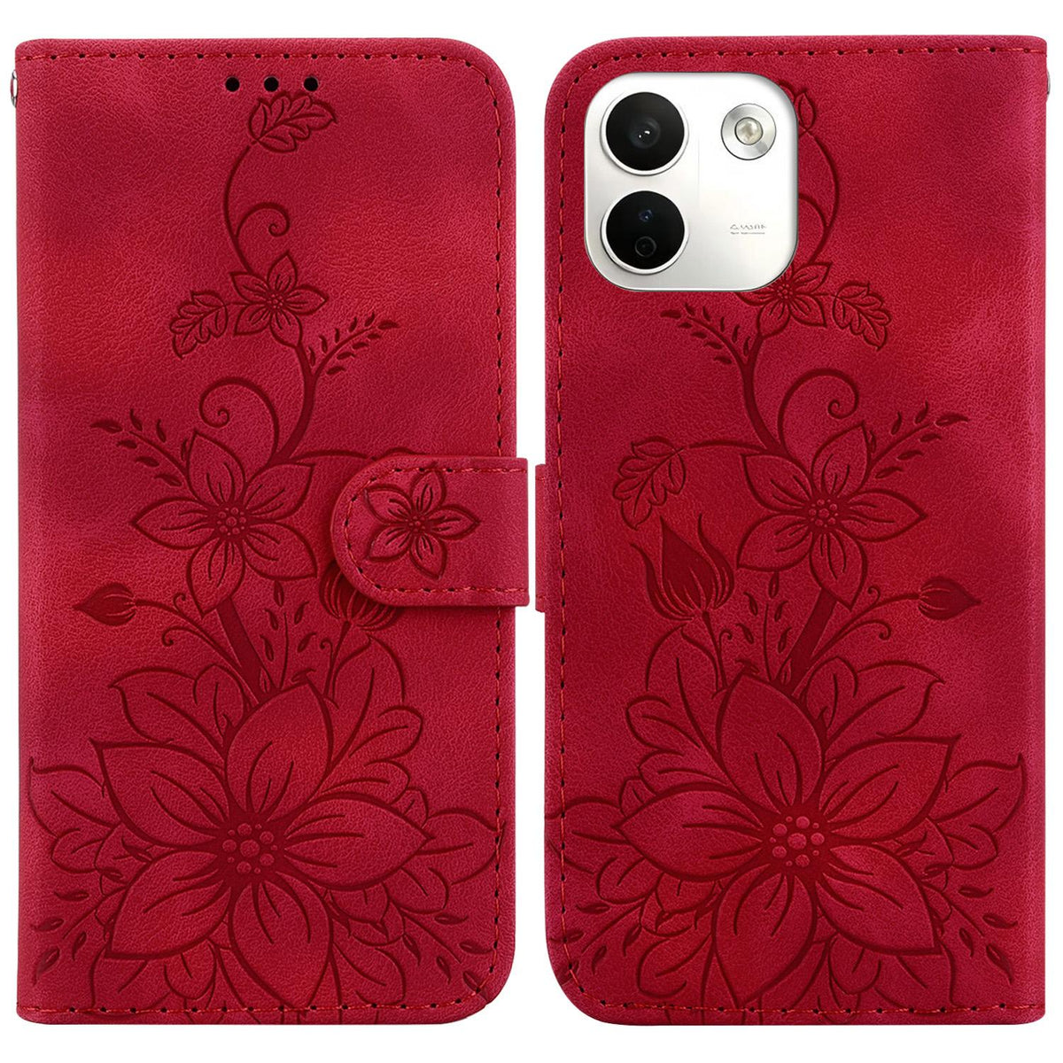 For Redmi Note 17 Pro Max / Note 17 Pro+ 5G Lily Embossed Leather Phone Case - Red - EDA006711027E