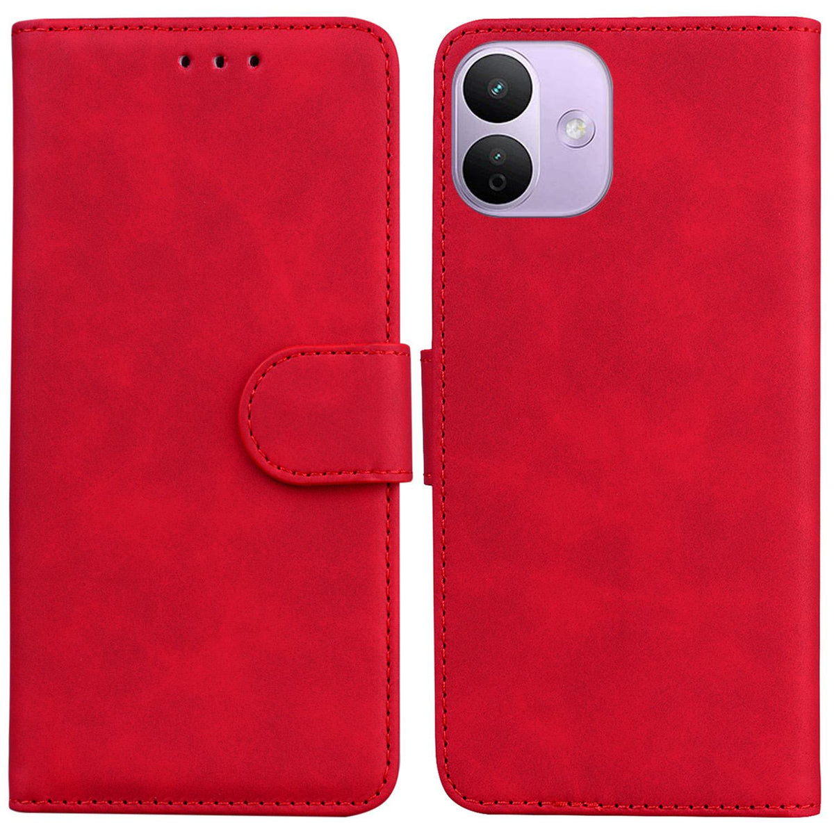 For Redmi Note 17 5G Global 169.7mmmm Skin Feel Pure Color Flip Leather Phone Case - Red - EDA006713325B