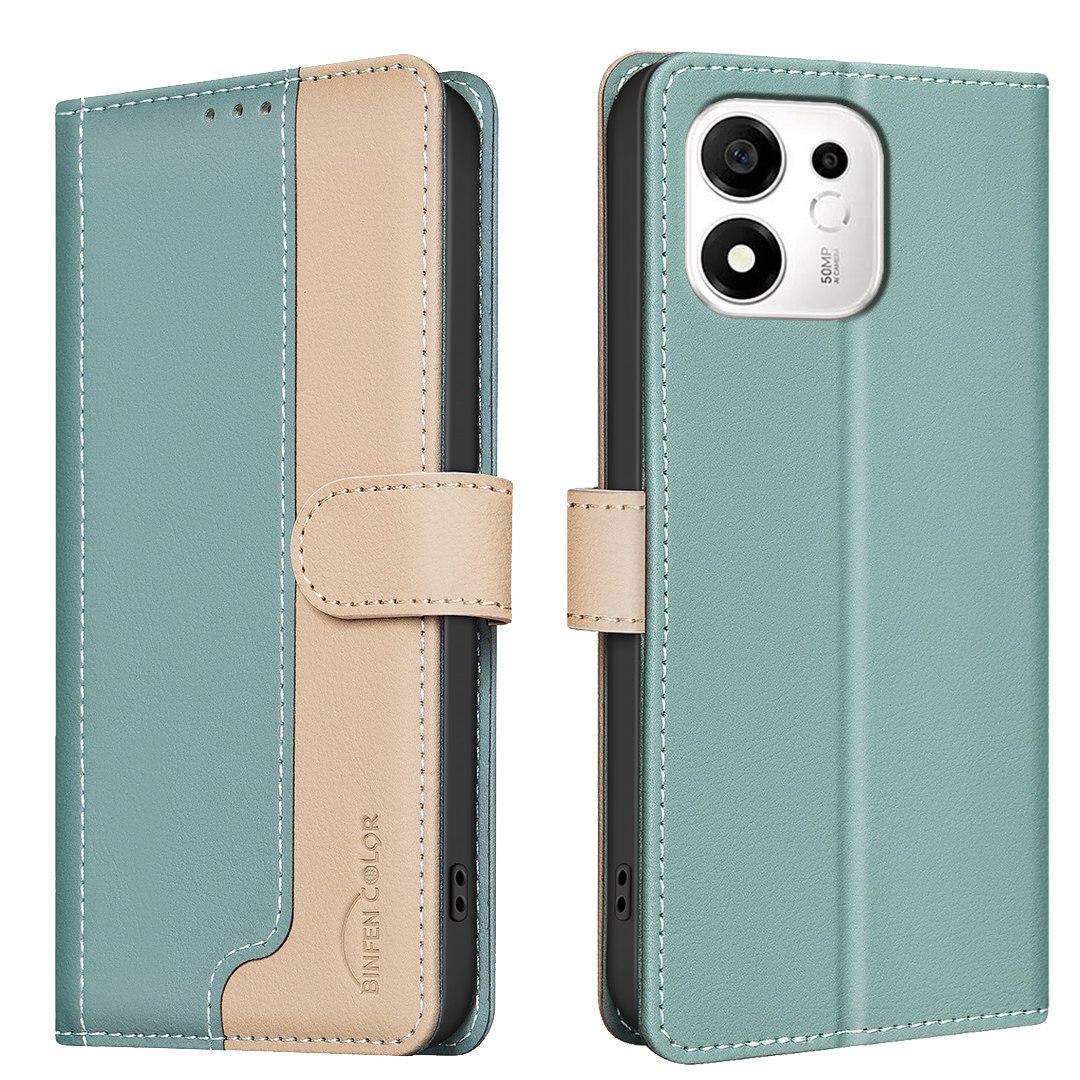 For Honor 600 Smart 5G/X7e Plus 5G Color Matching RFID Anti-theft Leather Phone Case - Green - EDA006717329A