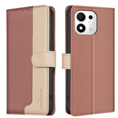 For Honor 600 Smart 5G/X7e Plus 5G Color Matching RFID Anti-theft Leather Phone Case - Brown - EDA006717329B