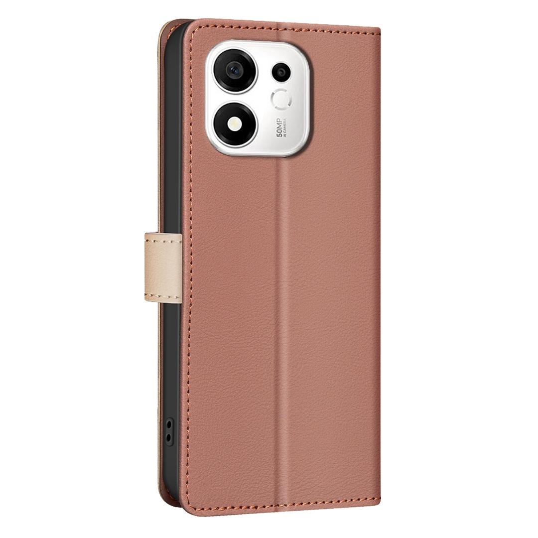 For Honor 600 Smart 5G/X7e Plus 5G Color Matching RFID Anti-theft Leather Phone Case - Brown - EDA006717329B