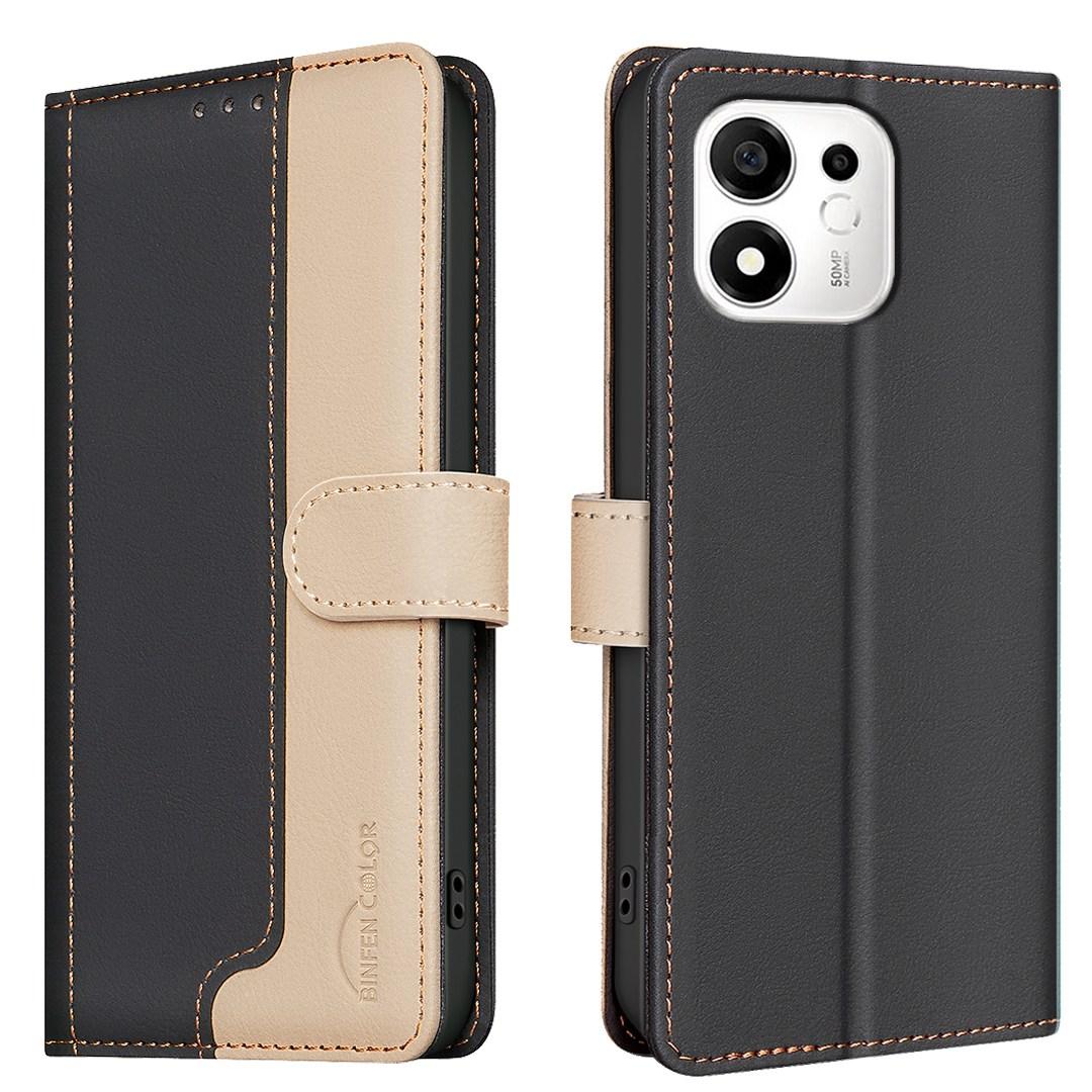 For Honor 600 Smart 5G/X7e Plus 5G Color Matching RFID Anti-theft Leather Phone Case - Black - EDA006717329C
