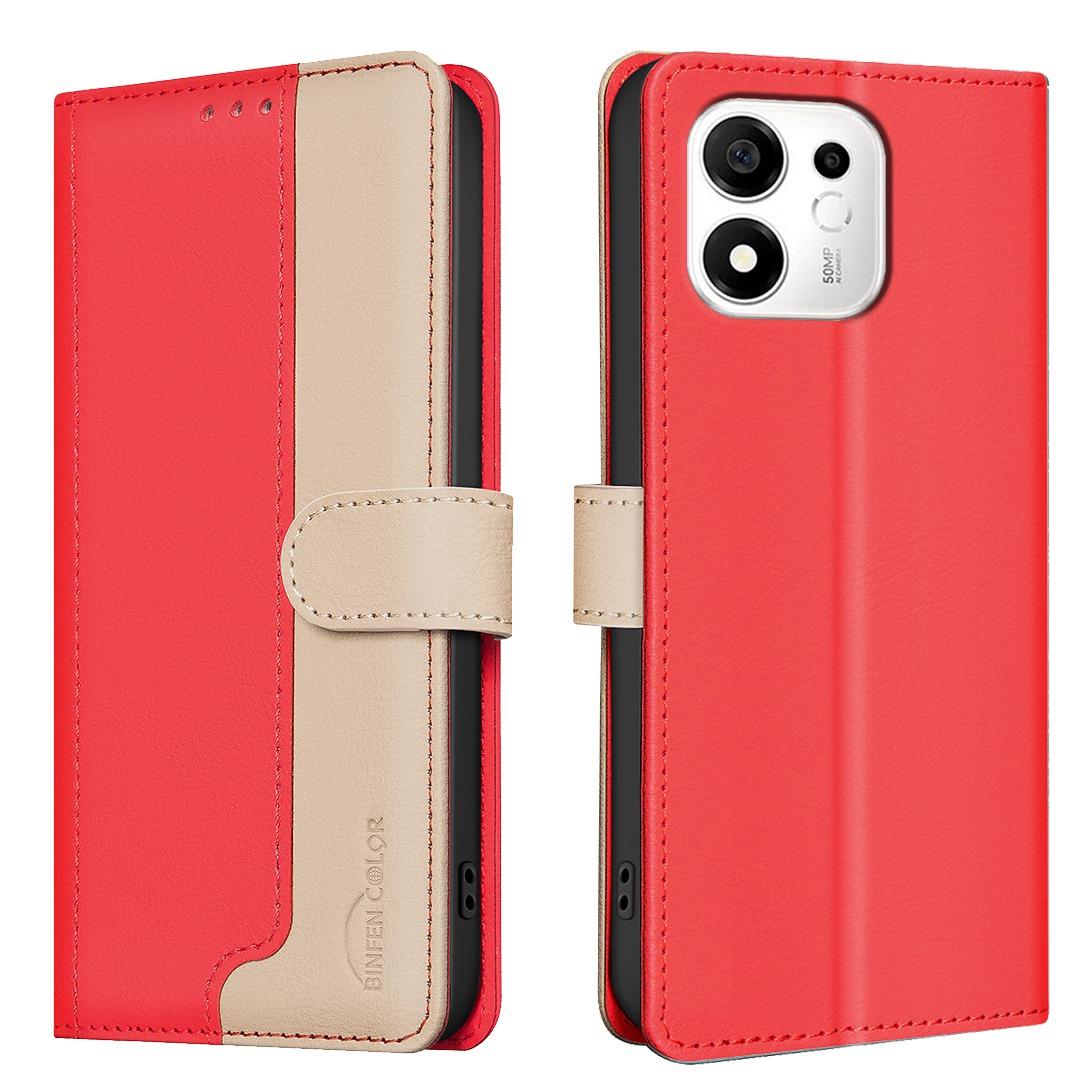 For Honor 600 Smart 5G/X7e Plus 5G Color Matching RFID Anti-theft Leather Phone Case - Red - EDA006717329D