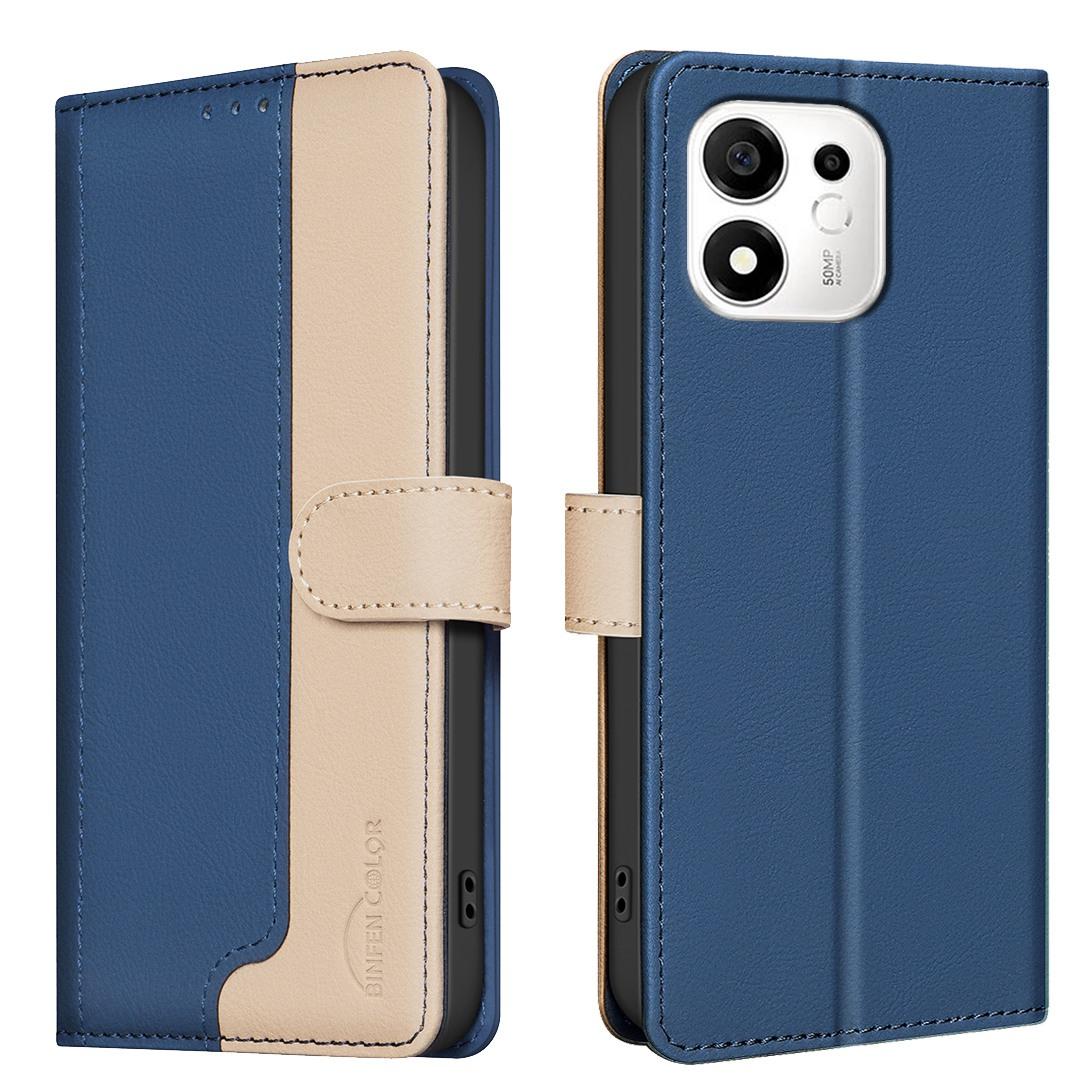 For Honor 600 Smart 5G/X7e Plus 5G Color Matching RFID Anti-theft Leather Phone Case - Blue - EDA006717329E