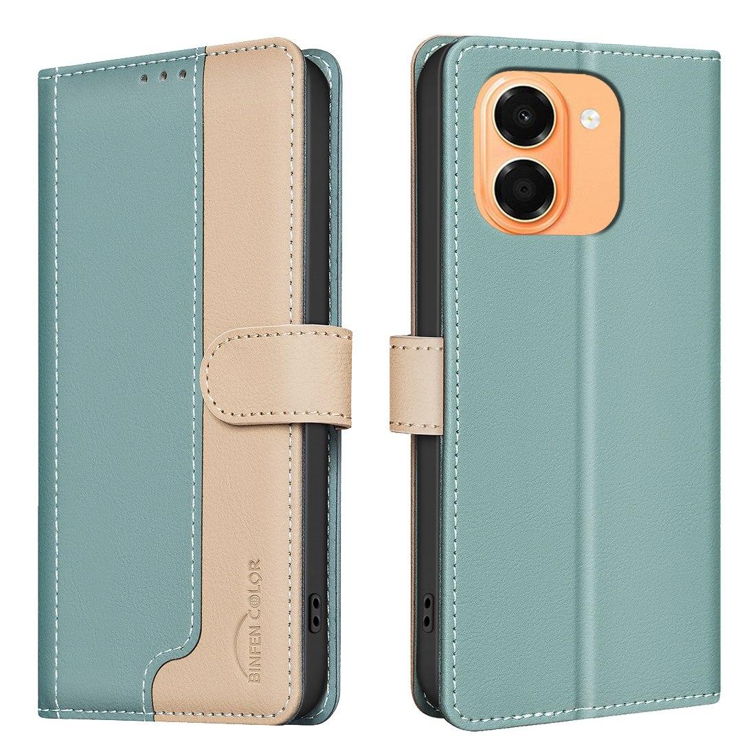 For Honor X7e 4G / X6e Color Matching RFID Anti-theft Leather Phone Case - Green - EDA006717330A