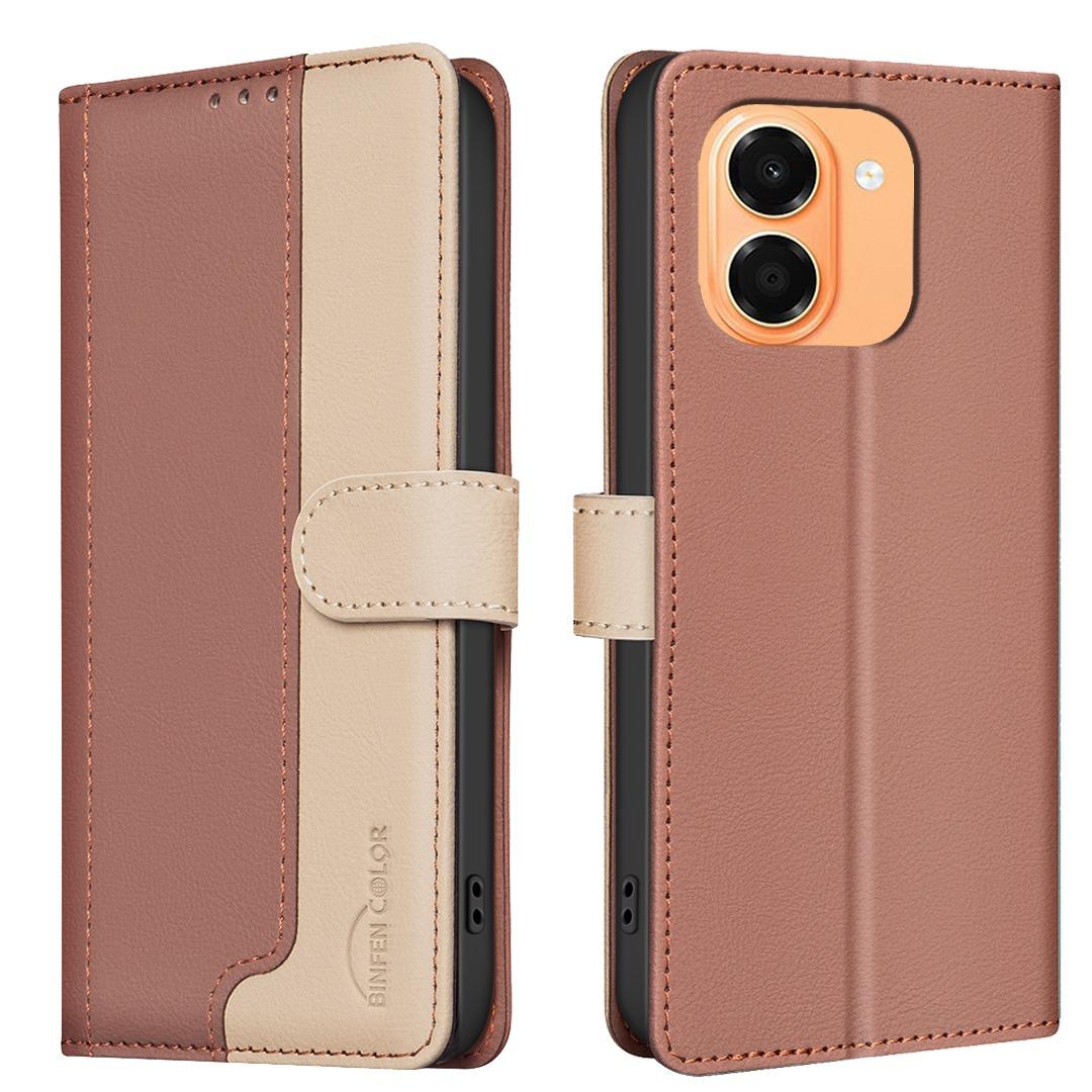 For Honor X7e 4G / X6e Color Matching RFID Anti-theft Leather Phone Case - Brown - EDA006717330B