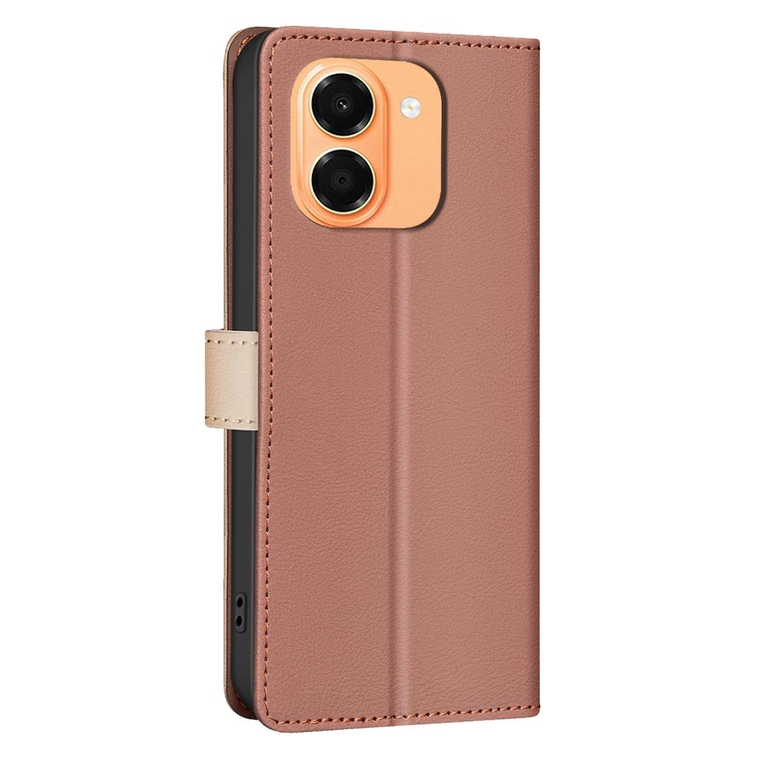 For Honor X7e 4G / X6e Color Matching RFID Anti-theft Leather Phone Case - Brown - EDA006717330B