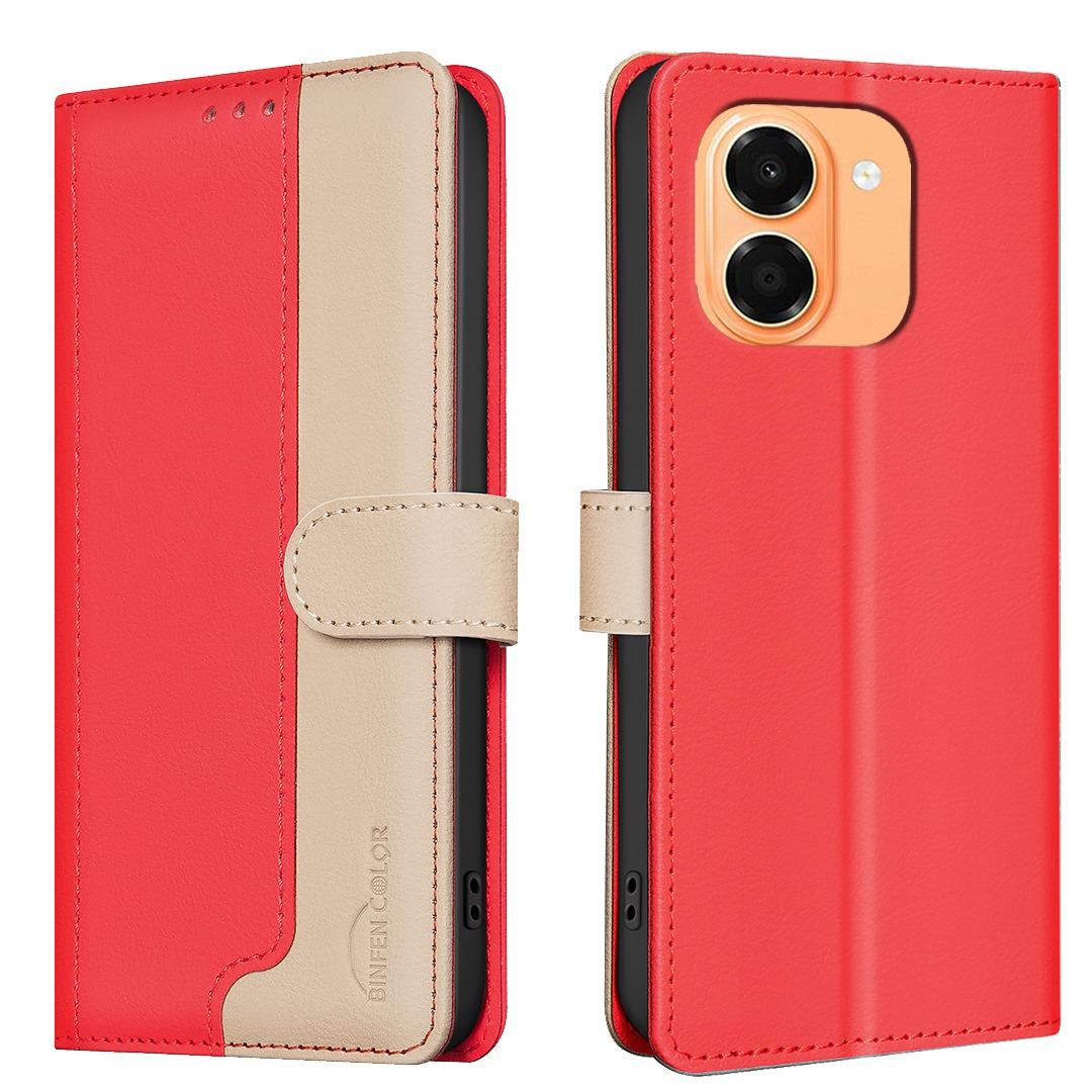 For Honor X7e 4G / X6e Color Matching RFID Anti-theft Leather Phone Case - Red - EDA006717330D