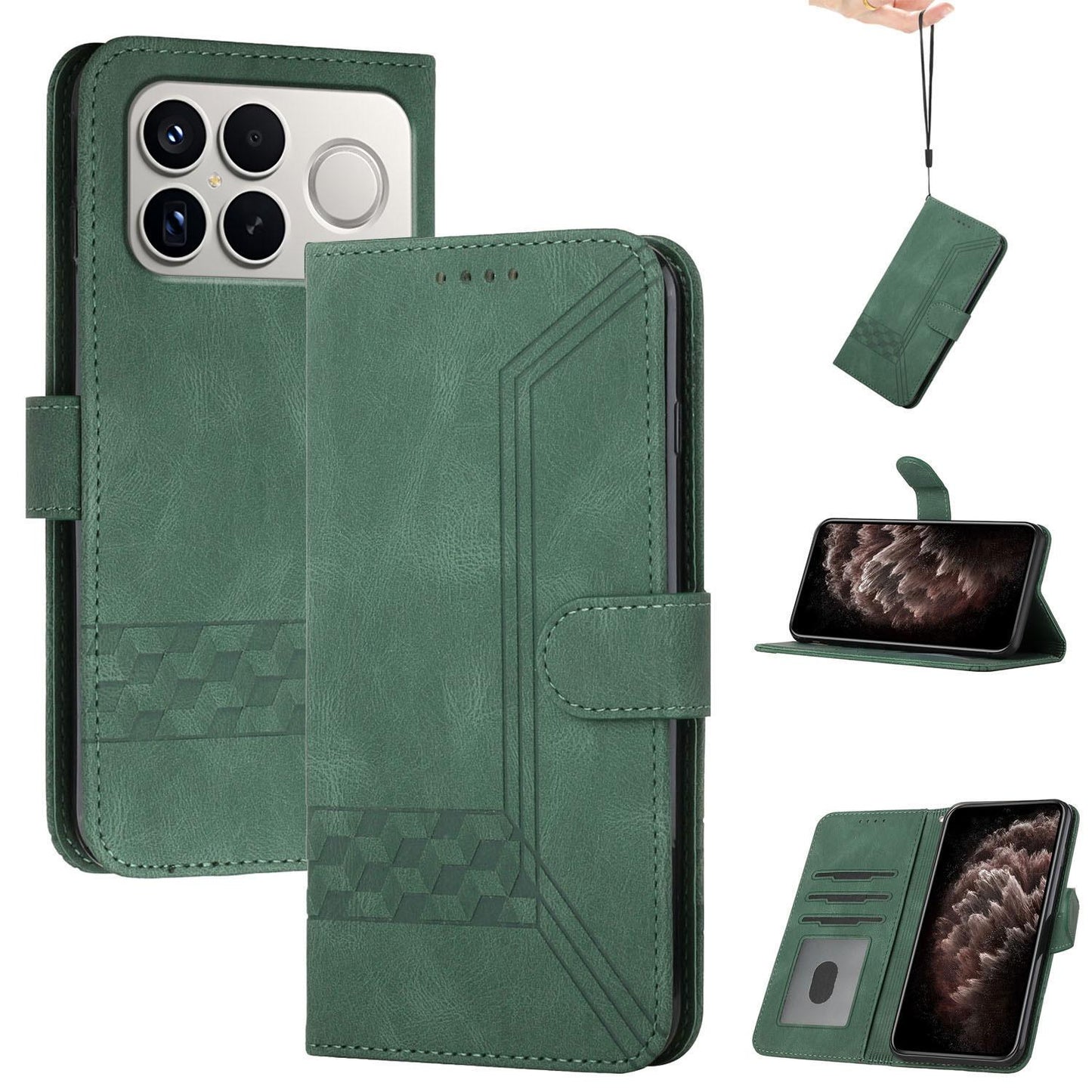 For Redmi K90 Pro Max / Poco F8 Ultra Cubic Skin Feel Flip Leather Phone Case(Green)