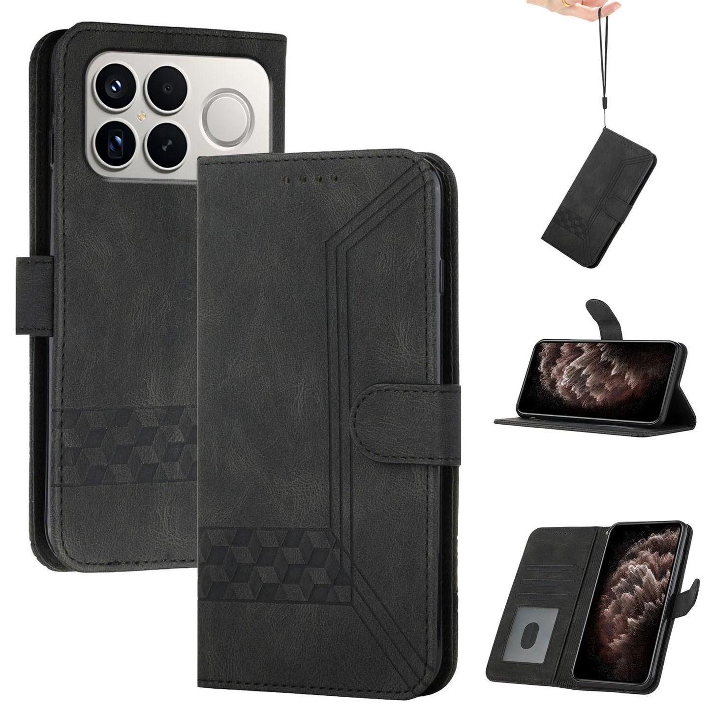 For Redmi K90 Pro Max / Poco F8 Ultra Cubic Skin Feel Flip Leather Phone Case(Black)