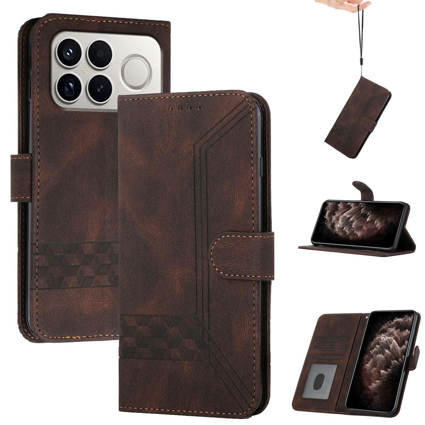 For Redmi K90 Pro Max / Poco F8 Ultra Cubic Skin Feel Flip Leather Phone Case(Brown)