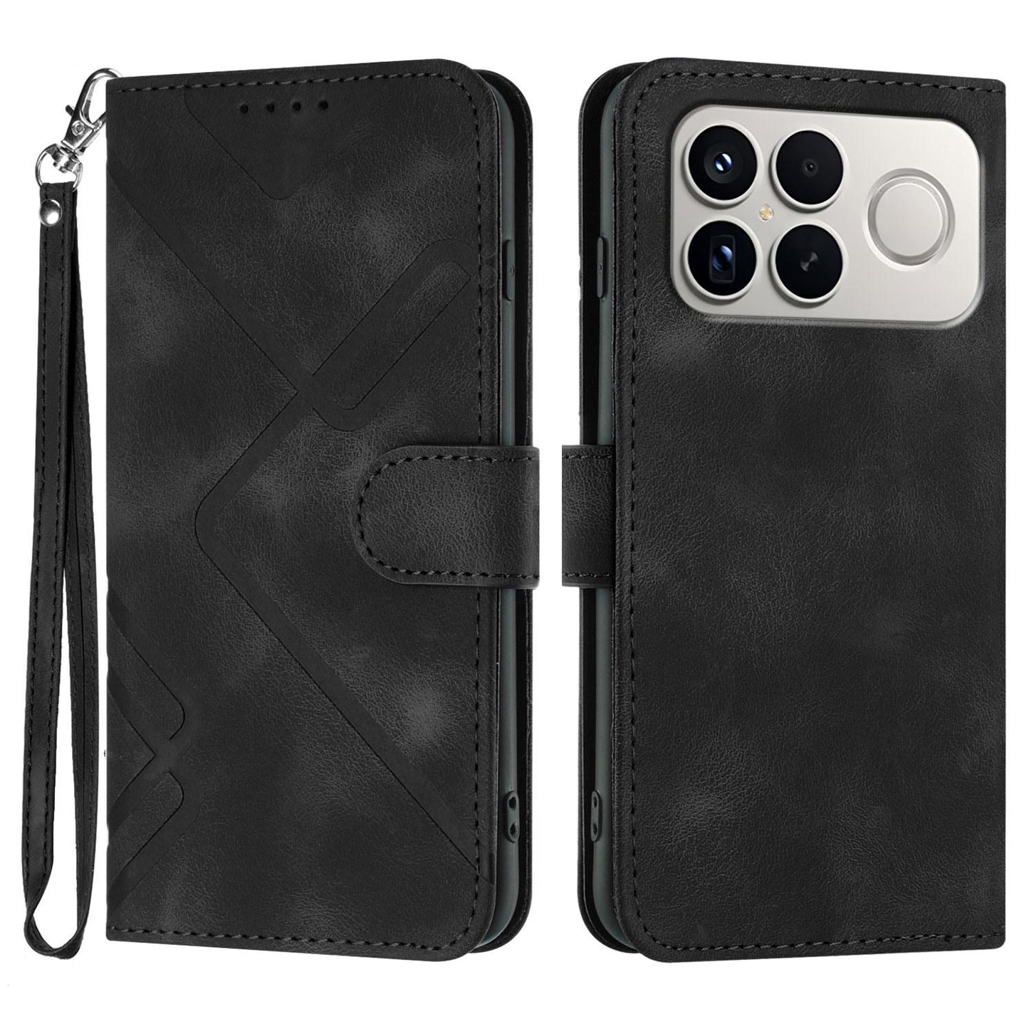 For Redmi K90 Pro Max / Poco F8 Ultra Line Pattern Skin Feel Leather Phone Case(Black)