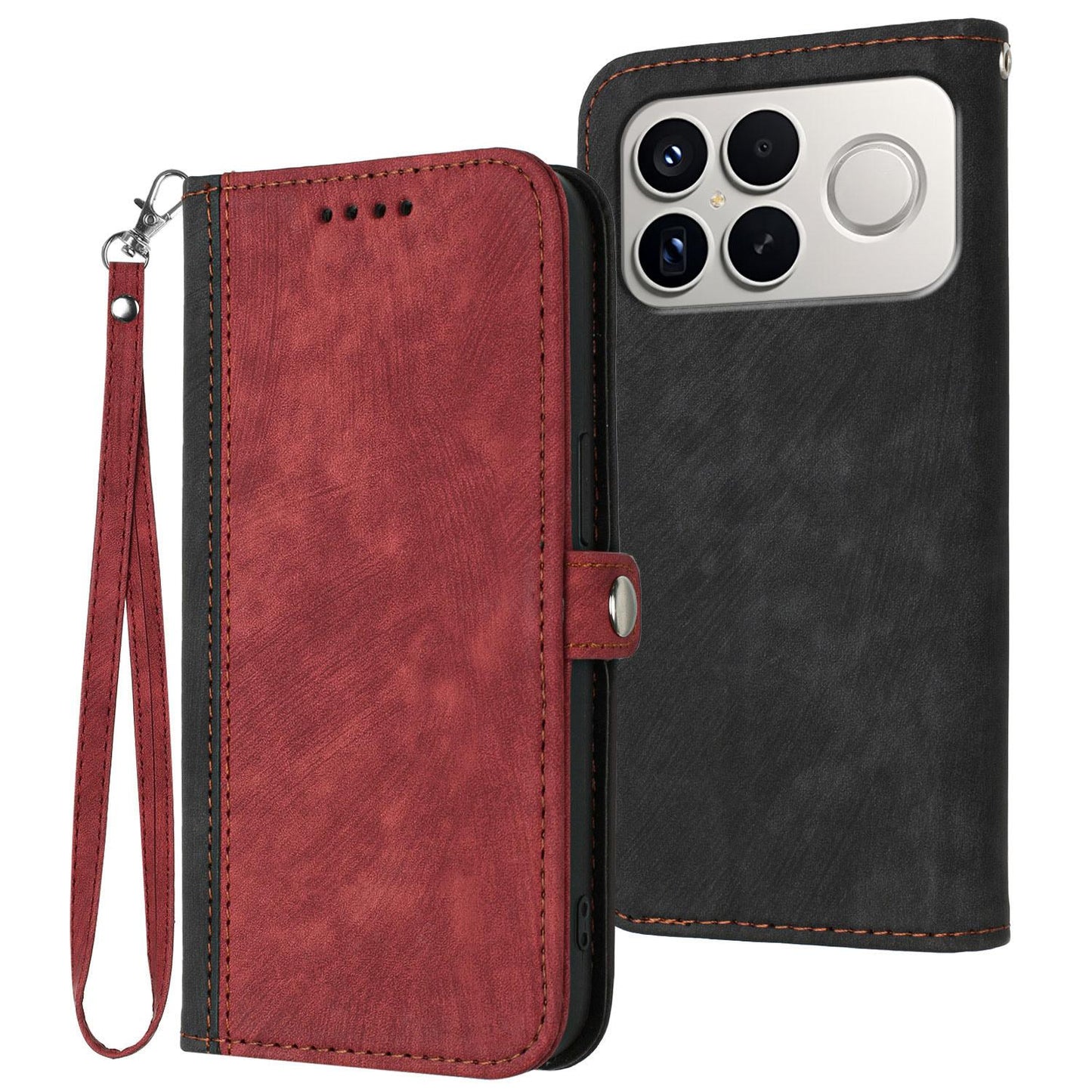 For Redmi K90 Pro Max / Poco F8 Ultra Side Buckle Double Fold Hand Strap Leather Phone Case(Red)