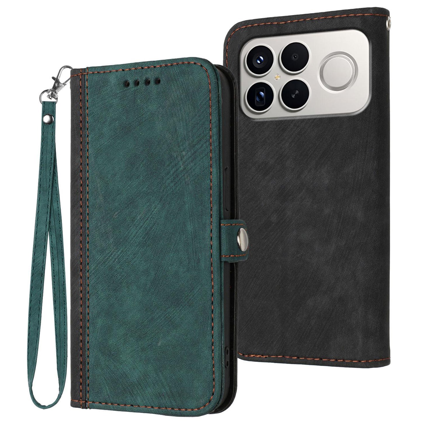 For Redmi K90 Pro Max / Poco F8 Ultra Side Buckle Double Fold Hand Strap Leather Phone Case(Dark Green)