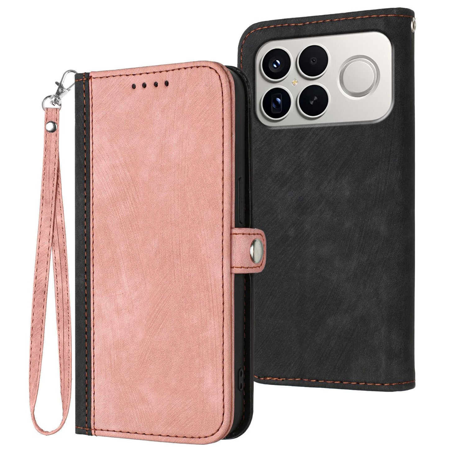 For Redmi K90 Pro Max / Poco F8 Ultra Side Buckle Double Fold Hand Strap Leather Phone Case(Pink)