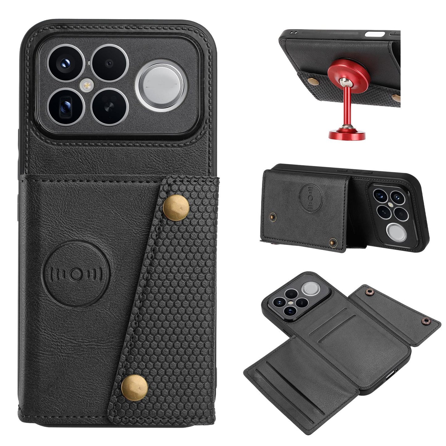 For Redmi K90 Pro Max/Poco F8 Ultra Double Buckle Card Slots Magnetic Phone Case(Black)